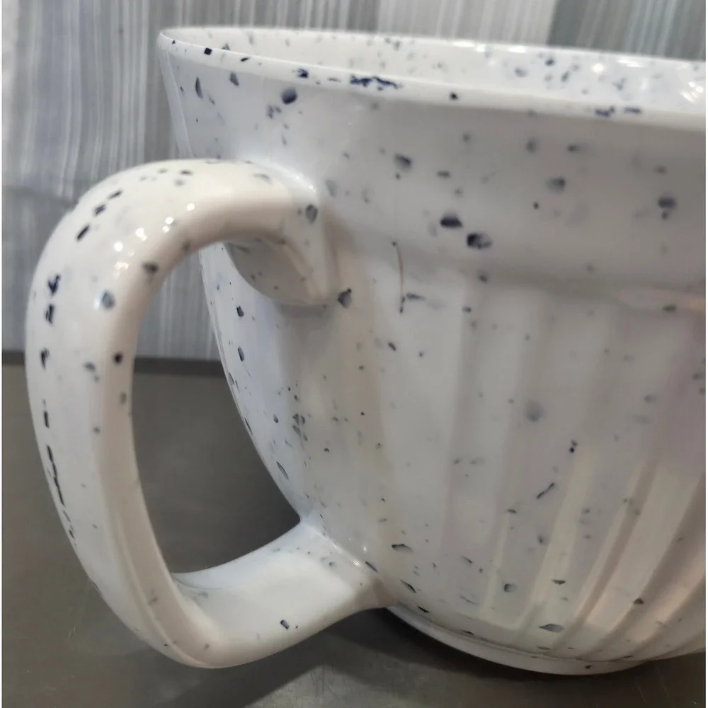 Cynthia Rowwey Shabby Chic Melamine Mixing Bowl White Blue Speckled Pour Spout